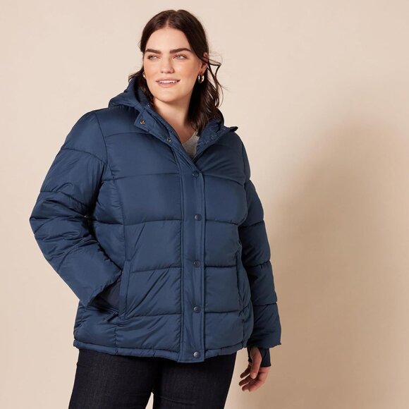 Women's Quilted Hooded Puffer Coat Plus Size Water-Resistant Warm Jacket - Picture 6 of 8